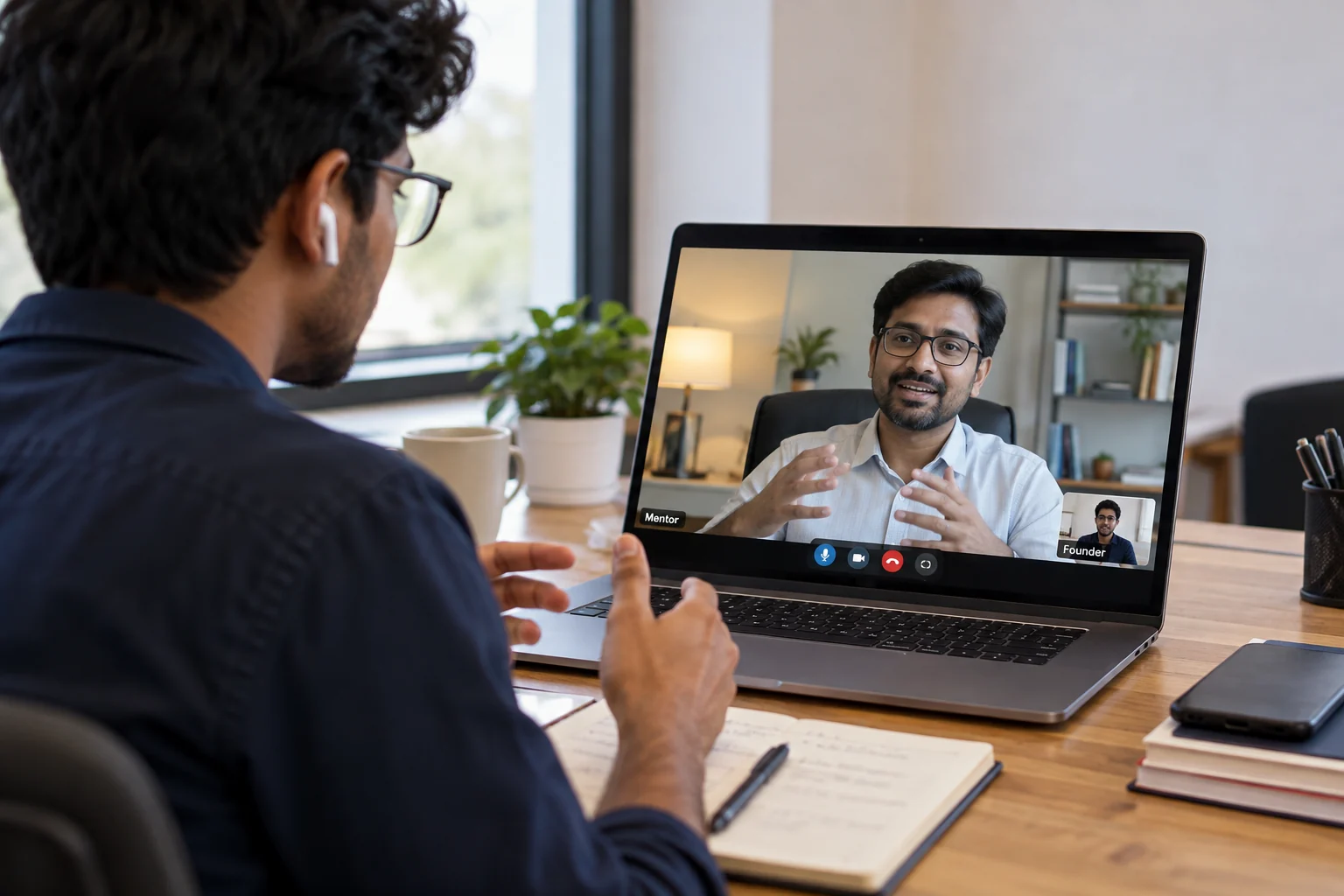 A mentor guiding a founder over a video session
